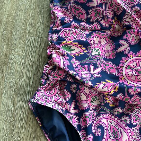 NWT Boden Levanzo Ruched Halter One Piece Swimsuit Paisley Terrace Sz 8 - Picture 3 of 6